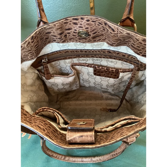 Michael Kors Croc Embossed Leather Tote Bag Gold Hardware Top Handle Bag - Picture 5 of 7